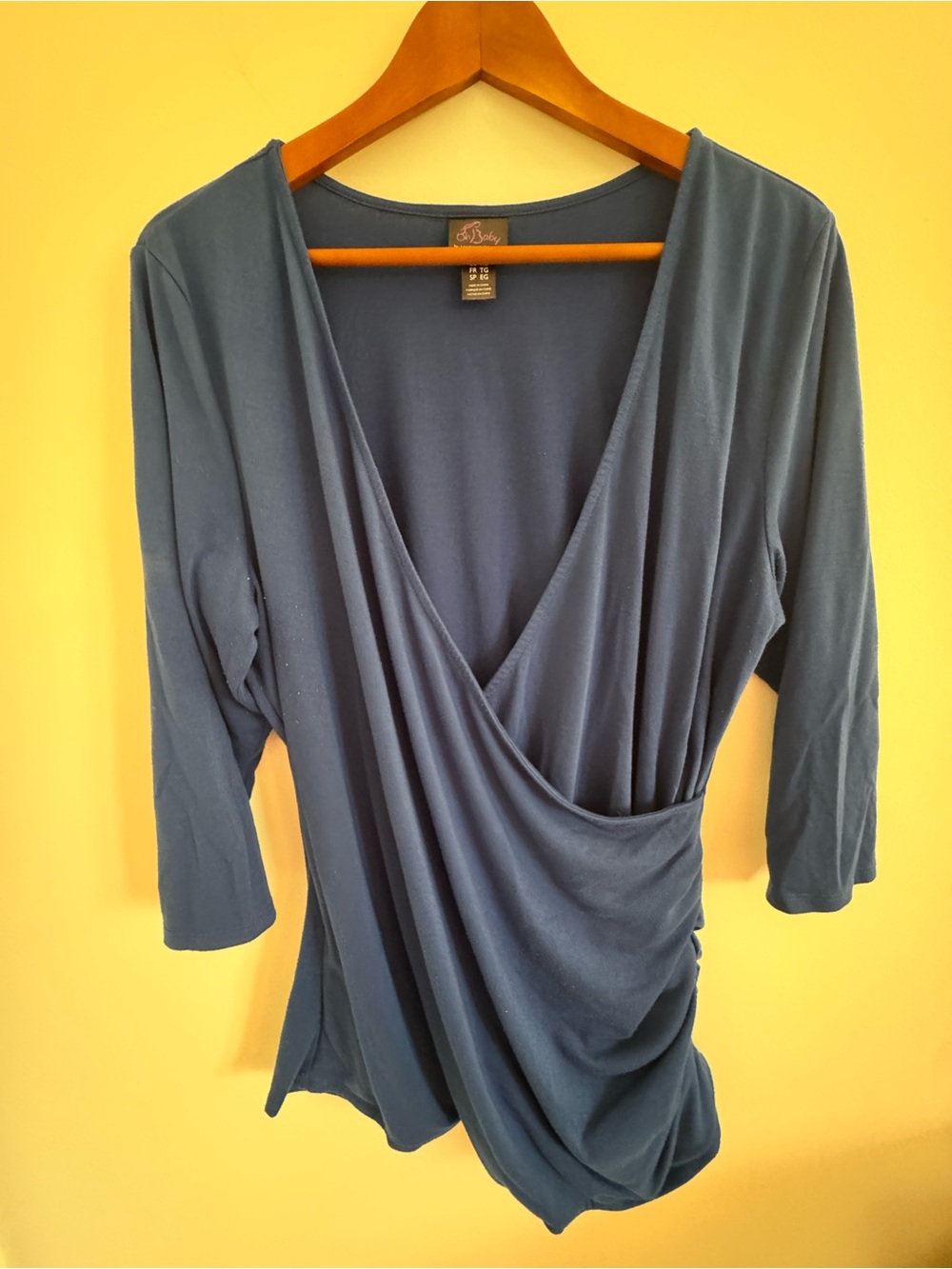 Motherhood Navy Draped Surplice Long Sleeve Top
